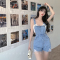 顯瘦 超美淺牛仔吊帶短褲S-L_2