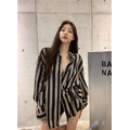 oversize寬鬆別緻長袖條紋襯衫_3