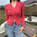 冬季包芯紗加厚交叉性感露肚針織上衣3色_3