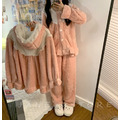 韓國公主袖加厚甜美粉色家居服