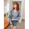 質感扣V領溫柔上衣S-L_2
