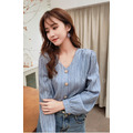 質感扣V領溫柔上衣S-L_1