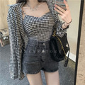 顯瘦千鳥格襯衫吊帶背心S-XL_2