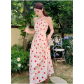 優雅復古點點綁帶連身裙長洋裝_2