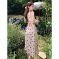優雅復古點點綁帶連身裙長洋裝_3