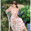 優雅復古點點綁帶連身裙長洋裝_6