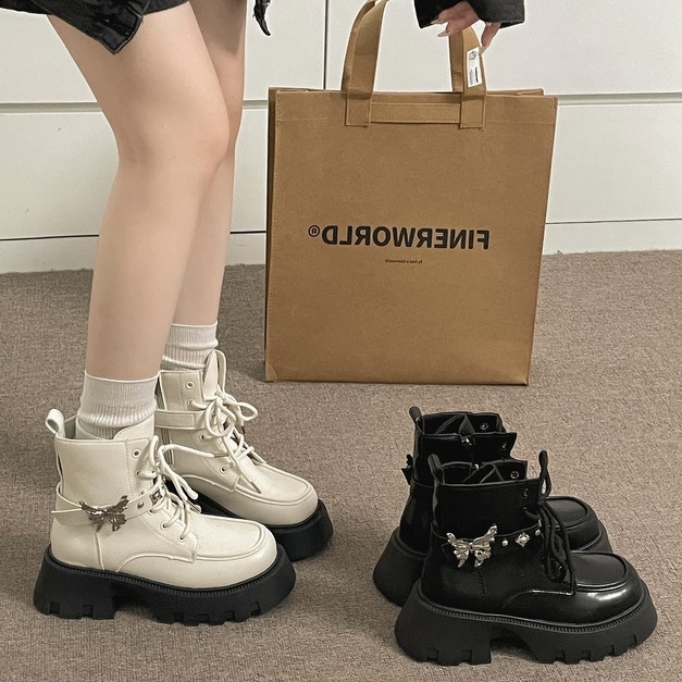 B130-Freeters酷帥蝴蝶結厚底短靴 底高6cm
