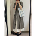 C417-Freeters短袖長版格紋襯衫連身裙+米色寬鬆舒服長裙