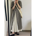 C417-Freeters短袖長版格紋襯衫連身裙+米色寬鬆舒服長裙_4