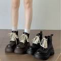 B142-Freeters扁鞋帶撞色英倫厚底短靴 底高6cm