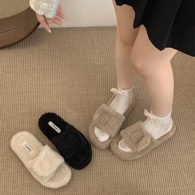 S224-Freeters情侶毛毛可愛平底拖鞋 底高3.5cm