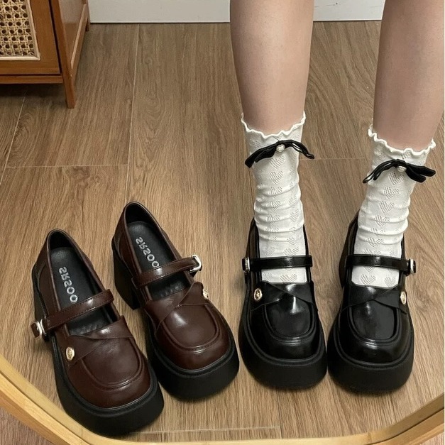 H124-Freeters質感扭結一字帶厚底皮跟鞋 底高8cm