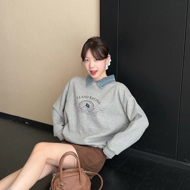 C439-Freeters假兩件牛仔翻領加絨上衣