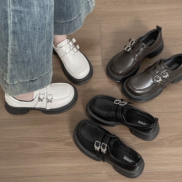 A582-Freeters小蝴蝶皮革啞光厚底皮鞋 底高5cm