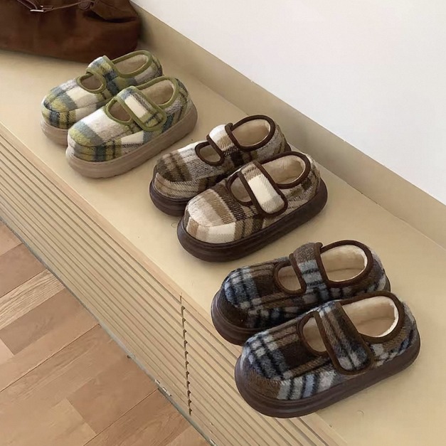 N627-Freeters格紋羊羔絨豹紋麵包休閒鞋 底高4cm