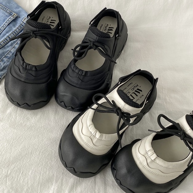 N628-Freeters鋸齒厚底鏤空綁帶休閒鞋 底高5cm