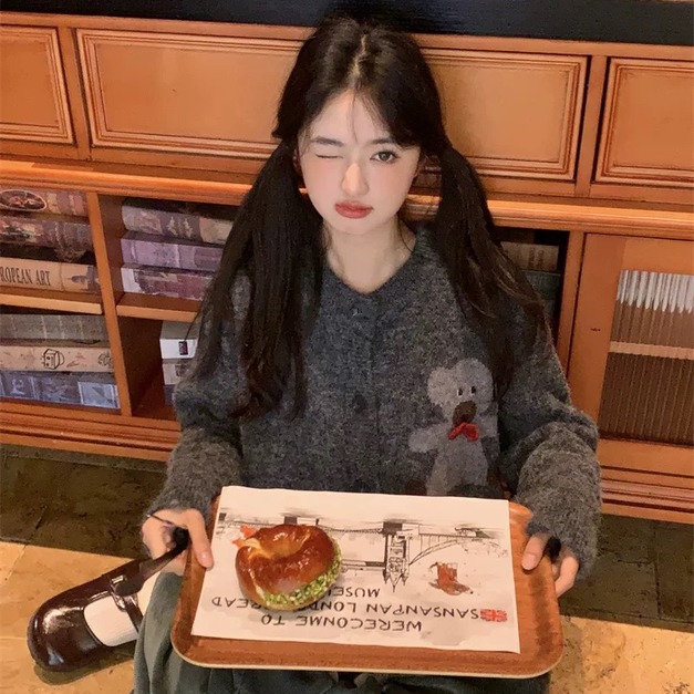 C447-Freeters灰色無尾熊可愛排釦毛衣外套