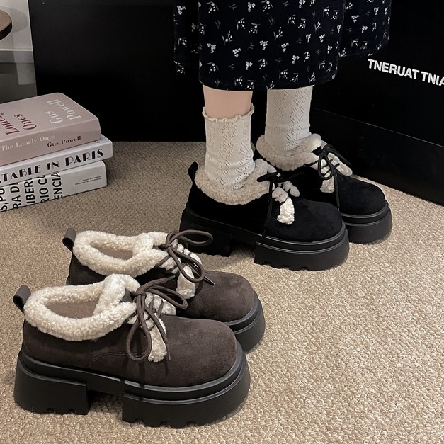 N631-Freeters加絨羔毛綁帶厚底休閒鞋 底高6.5cm