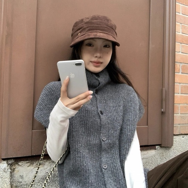 C453-Freeters立領排扣針織毛衣背心