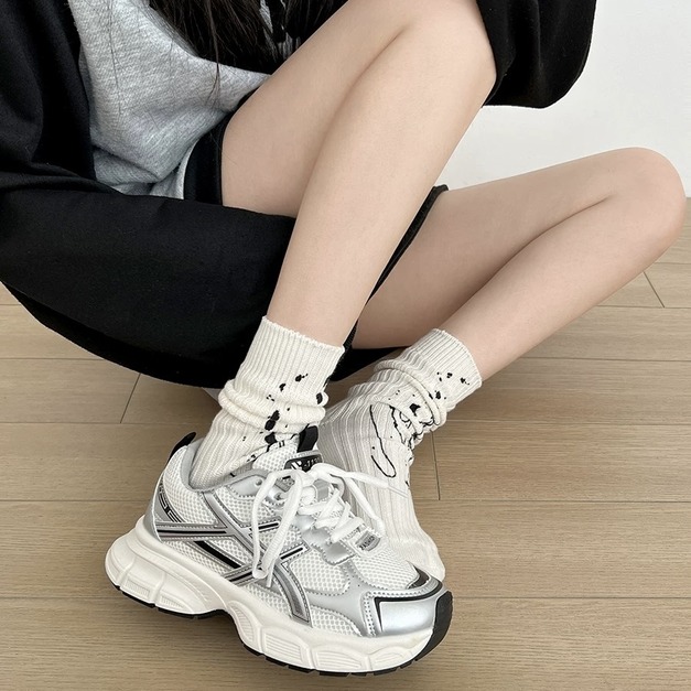 N633-Freeters經典銀白色復古休閒老爹鞋 底高4cm