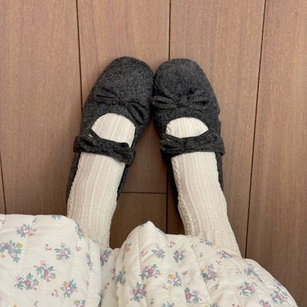 A589-Freeters保暖雙蝴蝶結可愛芭蕾平底鞋 底高3.5cm