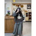 C467-Freeters藍莓口味格紋寬鬆襯衫+捲邊深灰點點鴨鴨背心+淺灰打折工裝縮口落地寬褲 襯衫+背心+長褲｜一套打包優惠價