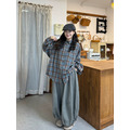 C467-Freeters藍莓口味格紋寬鬆襯衫+捲邊深灰點點鴨鴨背心+淺灰打折工裝縮口落地寬褲 襯衫+背心+長褲｜一套打包優惠價_1