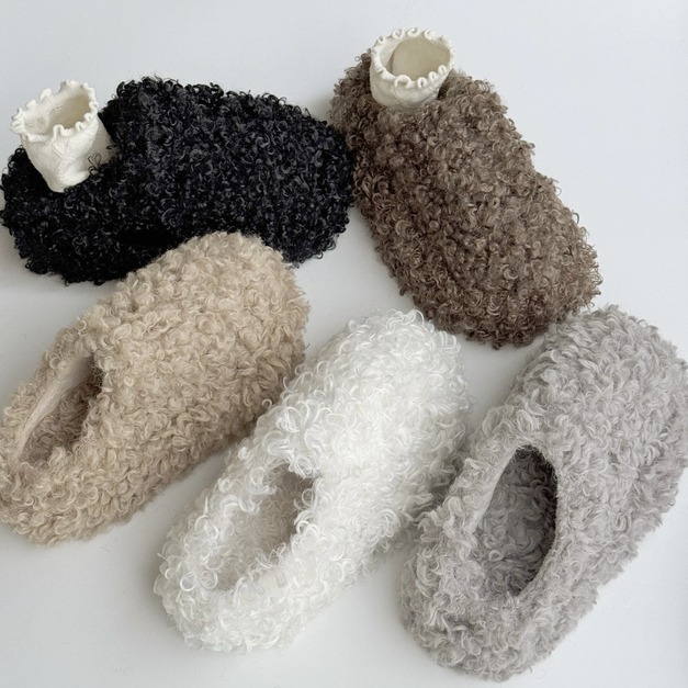 S227-Freeters超級捲毛加絨厚底懶人拖鞋 底高4cm