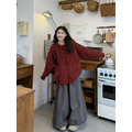 C477-Freeters酒紅色蝴蝶結綁帶排釦毛衣+深灰色氣球休閒寬褲 上衣+褲子｜一套打包優惠價_2