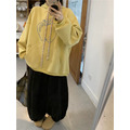 C478-Freeters彩色綁繩蘋果圖案黃色帽T+黑色休閒縮口寬褲 上衣+褲子｜一套打包優惠價_1