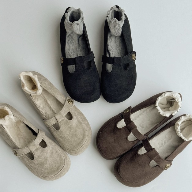 A596-Freeters麂皮小T字玫瑰平底鞋 底高1cm