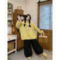 C478-Freeters彩色綁繩蘋果圖案黃色帽T+黑色休閒縮口寬褲 上衣+褲子｜一套打包優惠價