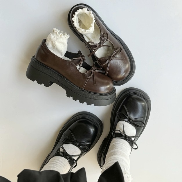 A597-Freeters皮革雙蝴蝶結厚底皮鞋 底高5.5cm