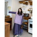 C489-Freeters粉嫩紫混毛疊穿針織背心+紫色微捲邊直坑條紋上衣+深紫色造型花苞長裙 背心+上衣+長裙｜一套打包優惠價_1