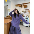 C489-Freeters粉嫩紫混毛疊穿針織背心+紫色微捲邊直坑條紋上衣+深紫色造型花苞長裙 背心+上衣+長裙｜一套打包優惠價_4