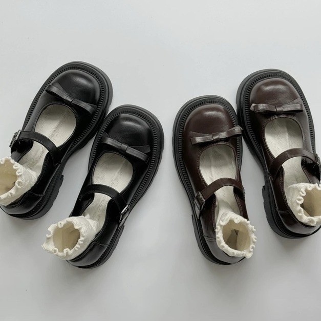 A606-Freeters霧面蝴蝶結一字帶厚底皮鞋 底高5cm