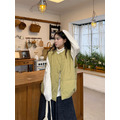 C495-Freeters黃色口袋鋪棉排釦背心+格紋花苞氣球寬褲+高領捲邊袖寬鬆打底上衣 背心+上衣+長褲｜一套打包優惠價_7