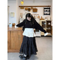 C498-Freeters黑色短版下擺不規則毛衣+翻領裙擺捲邊寬鬆上衣+黑色蛋糕層次紗裙 毛衣+上衣+長裙｜一套打包優惠價_5