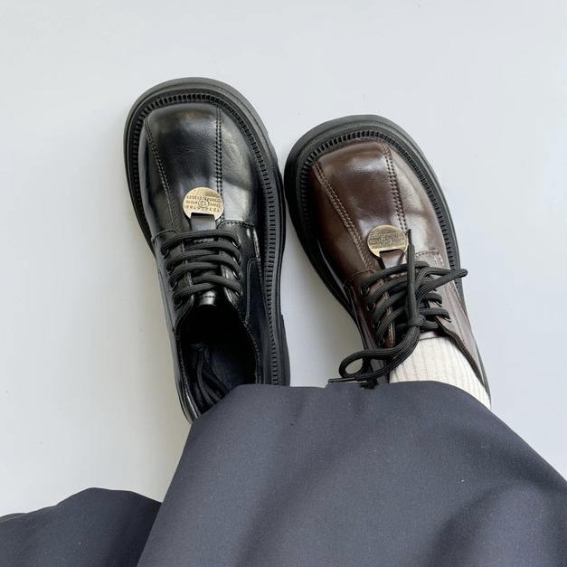 A612-Freeters英倫風小金標亮面厚底皮鞋 底高5cm