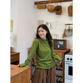 C505-Freeters酪梨綠寬鬆微捲邊上衣+假兩件芥末黃混毛毛線背心+棕色打折直筒寬褲_7