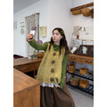 C505-Freeters酪梨綠寬鬆微捲邊上衣+假兩件芥末黃混毛毛線背心+棕色打折直筒寬褲_5