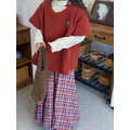 C504-Freeters小櫻桃微捲邊半高領上衣+小蘑菇羊羔毛短袖毛衣+小紅莓格子紋長裙_1