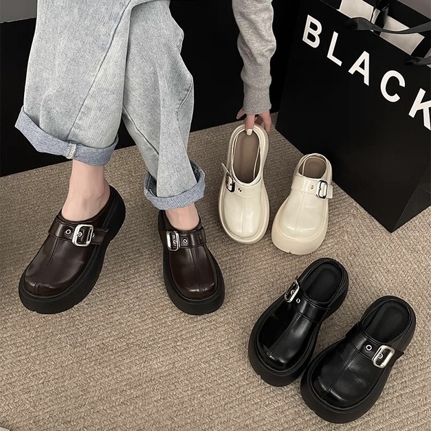 S234-Freeters皮革包頭厚底懶人拖鞋 底高7cm