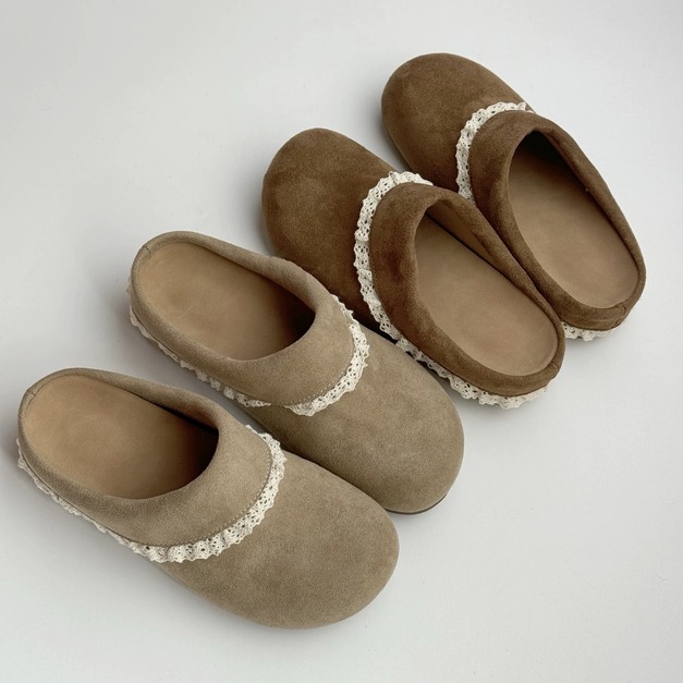 S235-Freeters翻領蕾絲滾邊懶人勃肯拖鞋 底高4cm