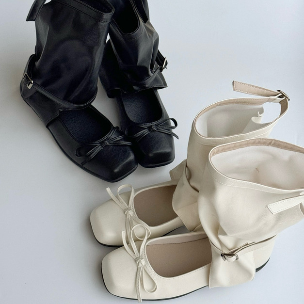 B148-Freeters設計感堆堆蝴蝶瑪莉珍皮靴 底高2.5cm