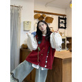 C513-Freeters微透膚提花質感襯衫+鬱金香毛線編織針織背心+拼接造型設計牛仔寬褲+紅色毛線編織毛帽_10