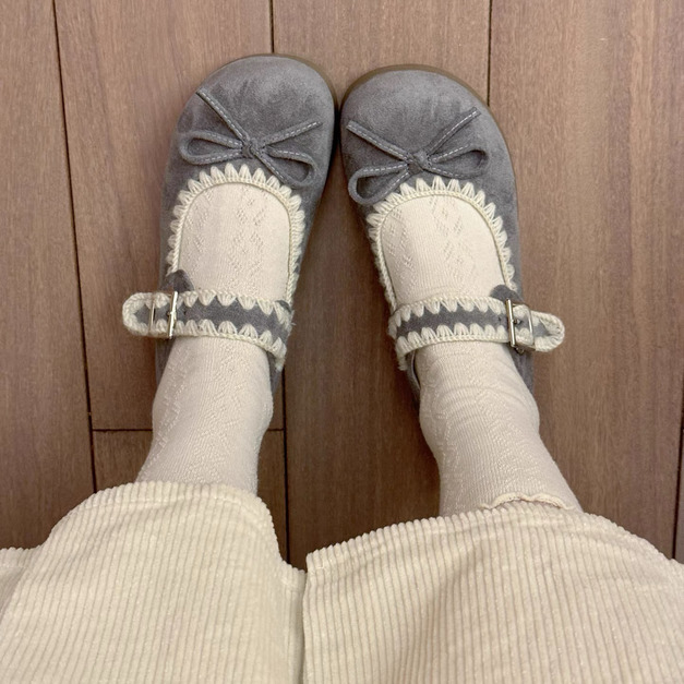 A616-Freeters毛線滾邊蝴蝶結瑪莉珍鞋 底高2.5cm