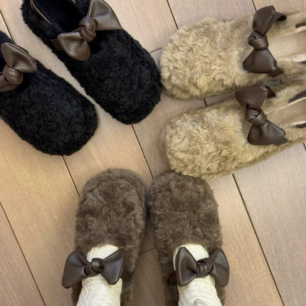 S237-Freeters皮革蝴蝶結絨毛拖鞋 底高4.5cm