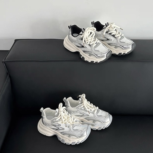 N648-Freeters黑銀色網面透氣復古休閒鞋 底高5cm