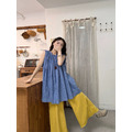 C530-Freeters藍黃格紋裙擺背心上衣+黃色捲邊直筒寬褲_2